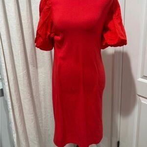GAP Red Puff-Sleeve Midi Dress